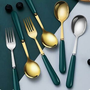 不銹鋼輕奢勺子叉子套裝家用兒童吃飯小湯勺加厚飯勺長柄湯匙調羹 交換禮物
