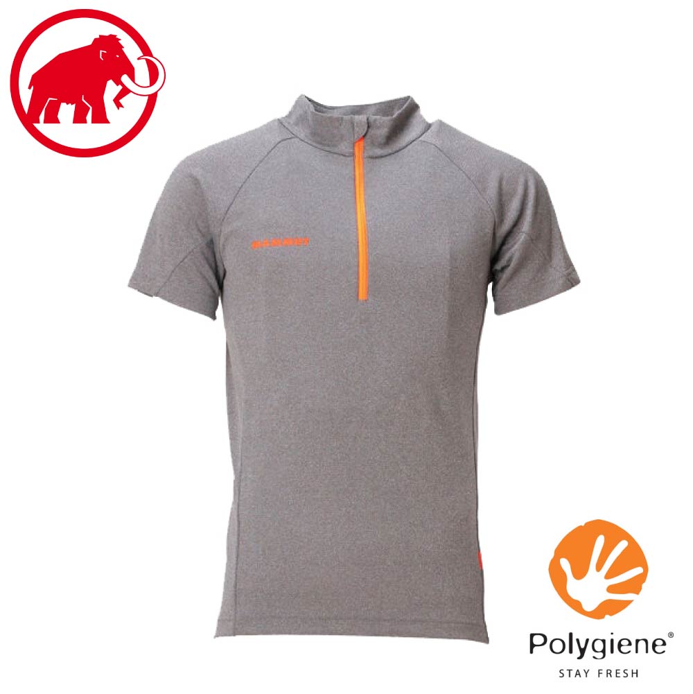 【MAMMUT 長毛象 男 Aegility Half Zip AF短袖排汗T恤《幻影黑/鮮橙》】1017-01750/排汗T