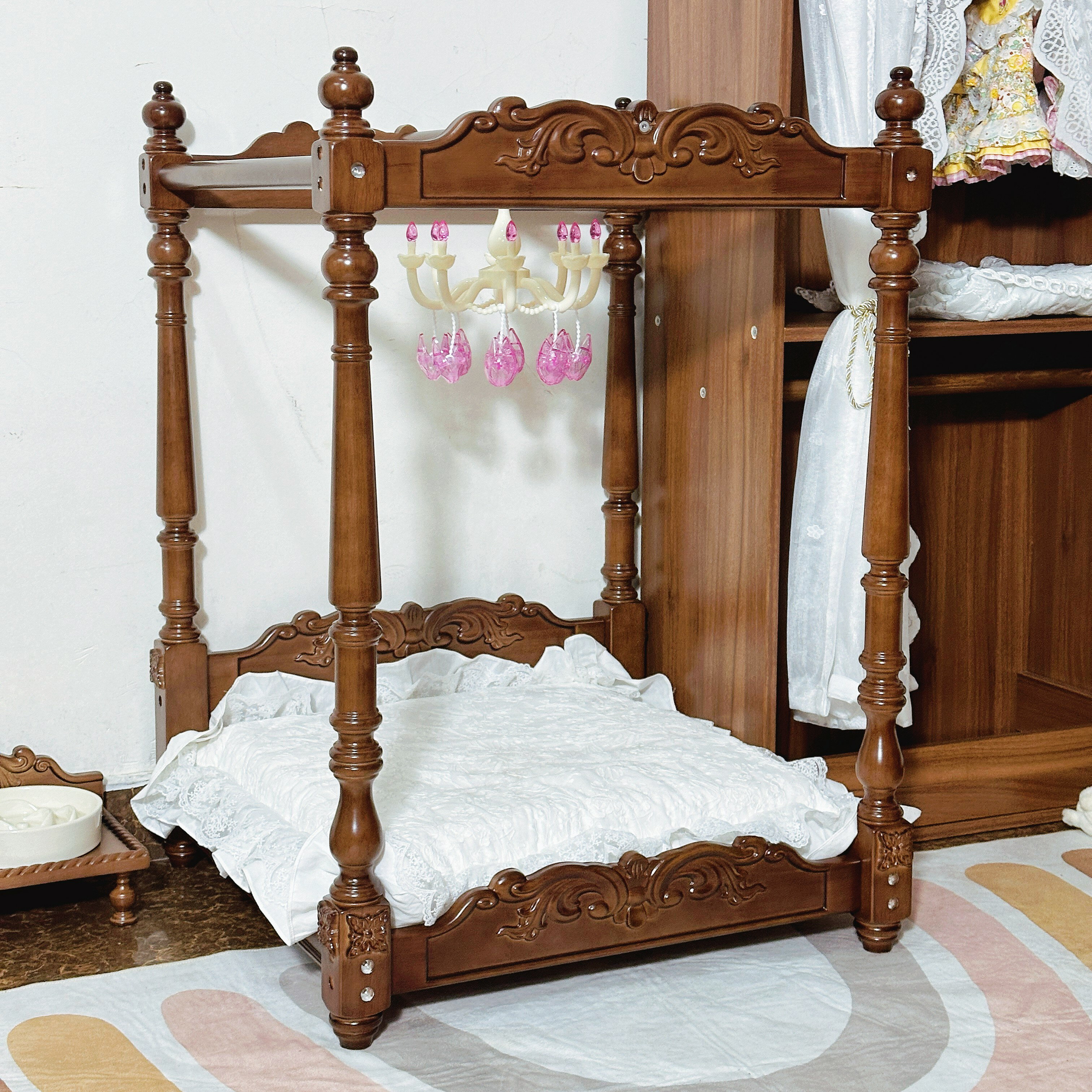 【可打統編 超低價】一芯有寵?宮廷復古架子床實法式美式床小型犬貓咪豪華床床幔蚊帳 0