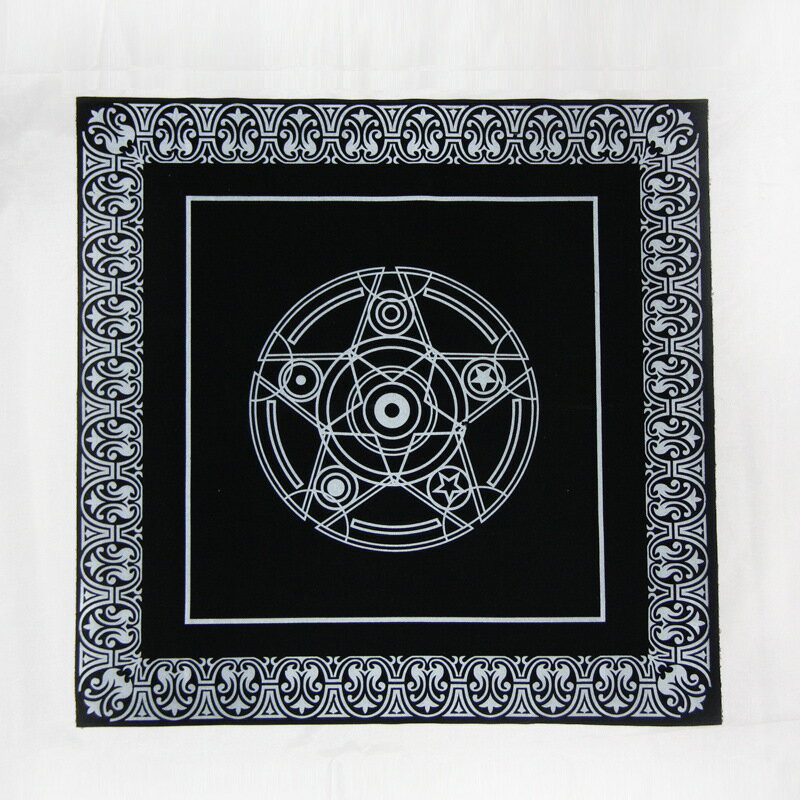 塔羅牌神諭卡 桌布 黑色花紋植絨布 祭壇五芒星桌布49x49cm