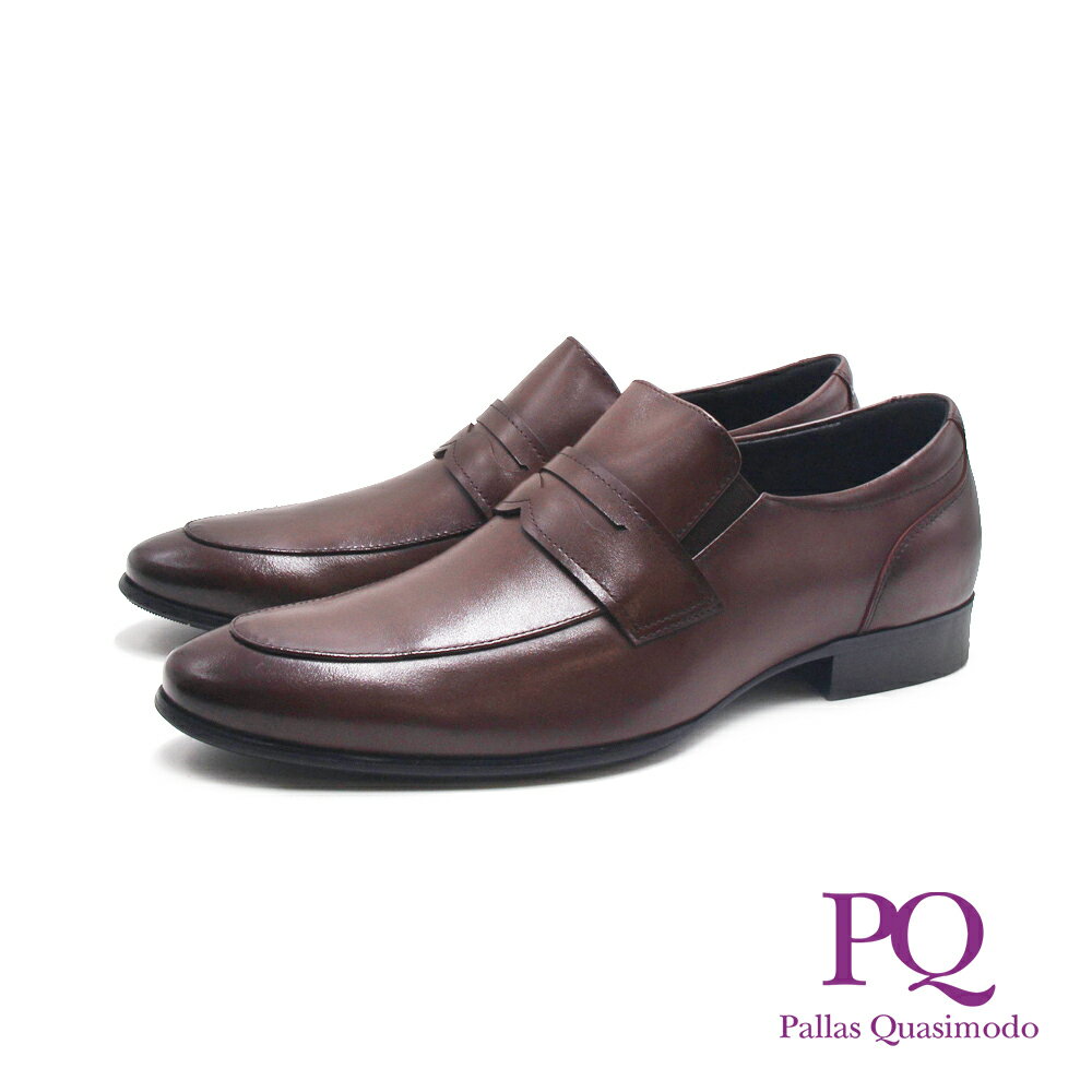 PQ(男)loafer藍底光澤圓尖頭樂福皮鞋 男鞋-咖啡色