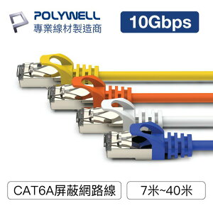 POLYWELL CAT6A 高速網路線 7米~40米 10Gbps 網路線 RJ45 福祿克認證 寶利威爾 台灣現貨