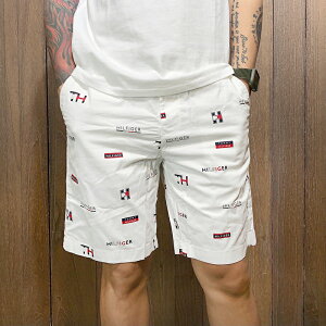 美國百分百【全新真品】Tommy Hilfiger 短褲 TH 褲子 休閒褲 滿版logo 有大尺碼 白色 BB42