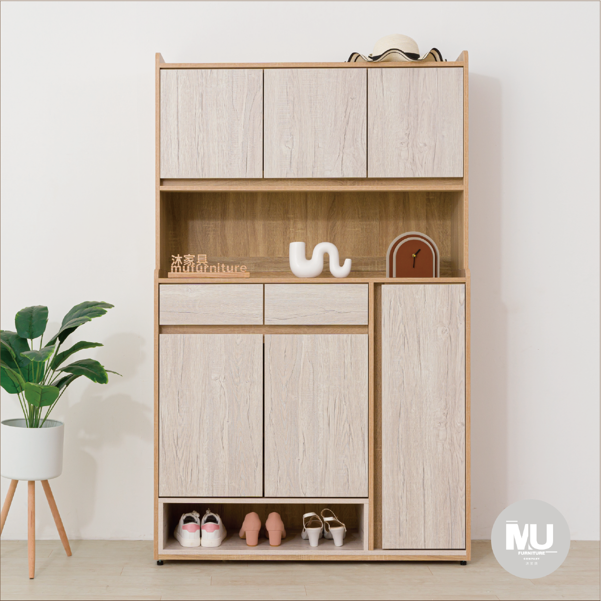 【沐家具Mufurniture】Cottage 橡木紋 雙色4尺鞋櫃組/玄關櫃/客廳/收納