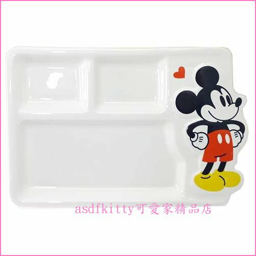asdfkitty可愛家☆迪士尼米奇兒童陶瓷分格餐盤-味道不會混雜-日本正版商品
