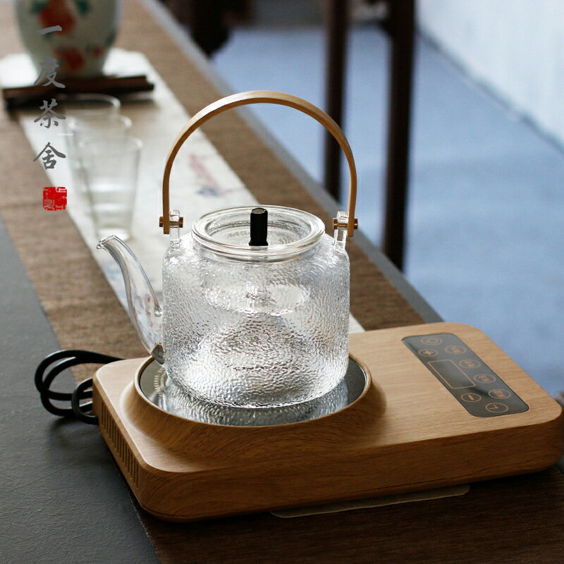 日式蒸汽煮茶兩用錘紋耐熱玻璃陳皮茶壺提梁壺耐高溫燒水泡茶大號