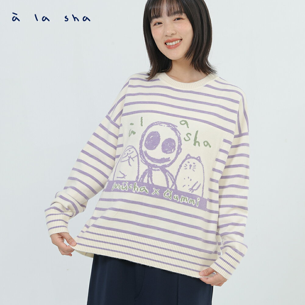a la sha 家族條紋落肩針織上衣