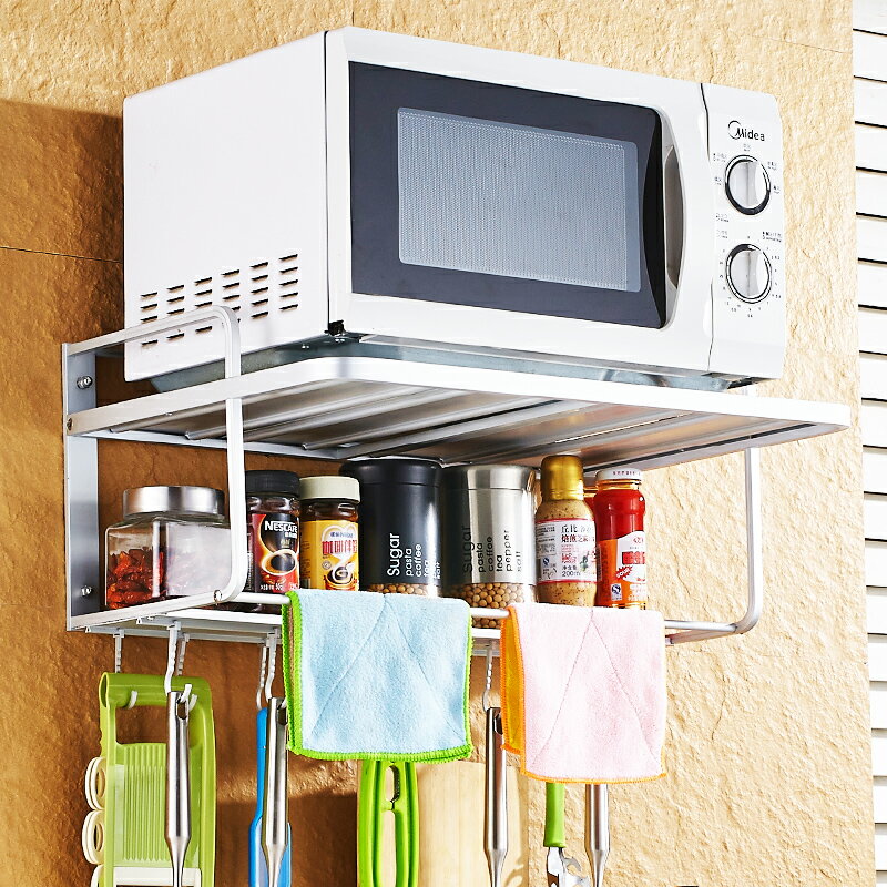 微波爐置物架壁掛式廚房烤箱調料架子太空鋁支架掛架單層雙層2層