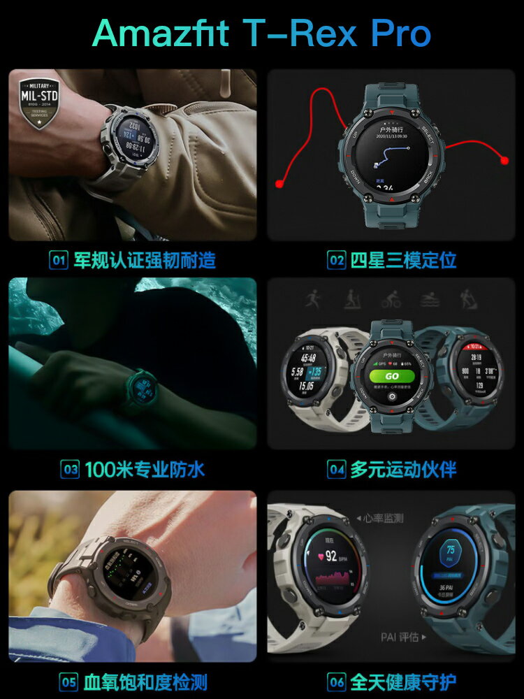 Amazfit躍我華米T-Rex Pro智能手表藍牙電話血氧睡眠心率監測NFC支付GPS定位跑步專業戶外運動手表男女款105