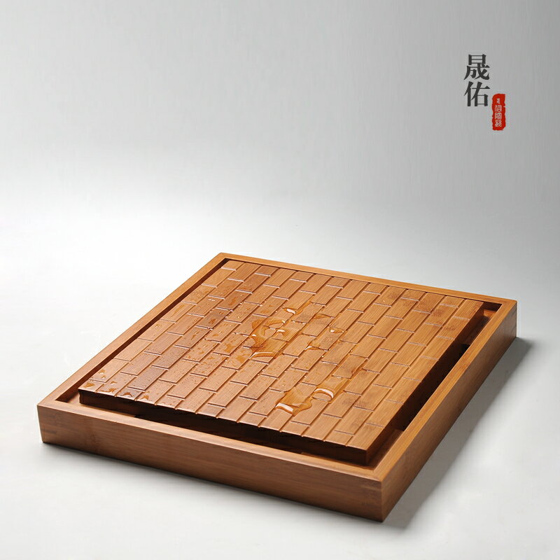 晟佑 竹制茶盤方形干泡盤大號竹制儲水式托盤茶海臺功夫茶具茶道