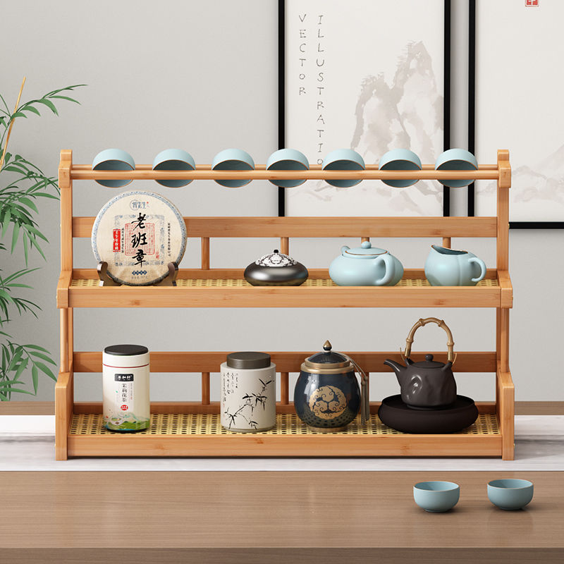 茶具展示架 茶臺裝飾 桌面置物 茶道 茶杯收納 茶具收納 茶器 桌面博古架功夫茶杯置物架小型茶桌上紫砂壺擺放架茶器茶具收納架0617