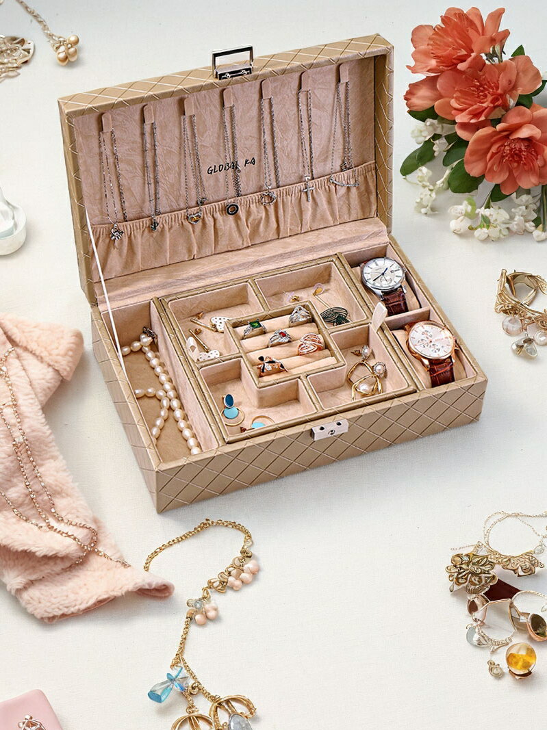 環球之嘉防氧化首飾盒珠寶訂婚多層大容量便攜帶鎖高檔精致收納盒