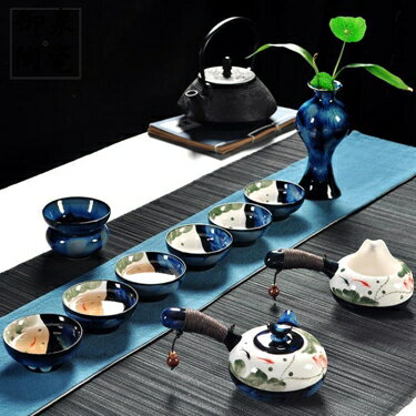 茶具套裝家用陶瓷功夫茶具6人整套簡約手繪蓋碗側把茶壺茶杯套裝挪威森林 雙十一購物節