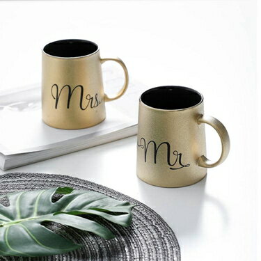 北歐ins風創意陶瓷杯情侶對杯套裝亞金色馬克杯水杯大容量咖啡杯 雙十一購物節
