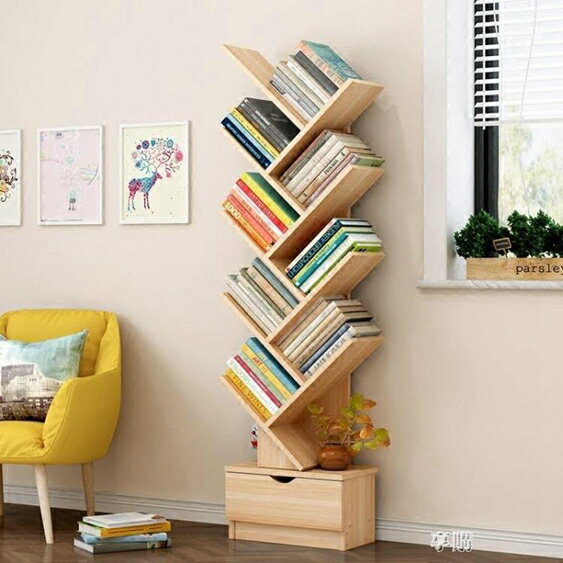 書架落地簡約現代置物架書櫃落地書架小書櫃創意簡易架子 雙十一購物節