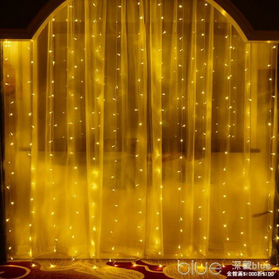 LED星星彩燈閃燈串燈滿天星浪漫房間裝飾瀑布燈窗簾掛燈臥室 雙十一購物節