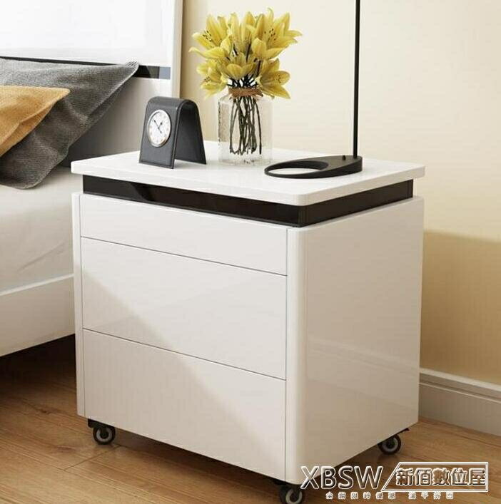床頭櫃森亞多功能升降床頭櫃小電腦書桌簡約臥室白色鋼琴烤漆小儲物櫃子 雙十一購物節