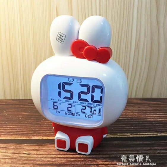 韓版可愛電子小鬧鐘學生兒童床頭卡通鬧錶靜音夜光充電智慧報時 雙十一購物節