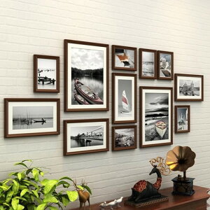 歐式實木照片墻裝飾 簡約現代相框墻 餐廳客廳相片墻創意組合掛墻 雙十一購物節