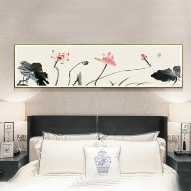新中式客廳掛畫臥室房間水墨荷花裝飾畫蓮花鳥書房過道中國風油畫 雙十一購物節
