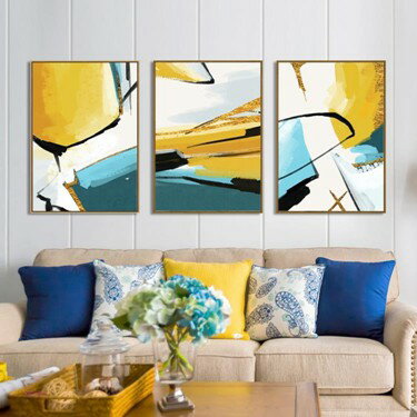 三聯現代裝飾畫北歐幾何抽象風格客廳沙發墻玄關壁畫簡約臥室掛畫 雙十一購物節
