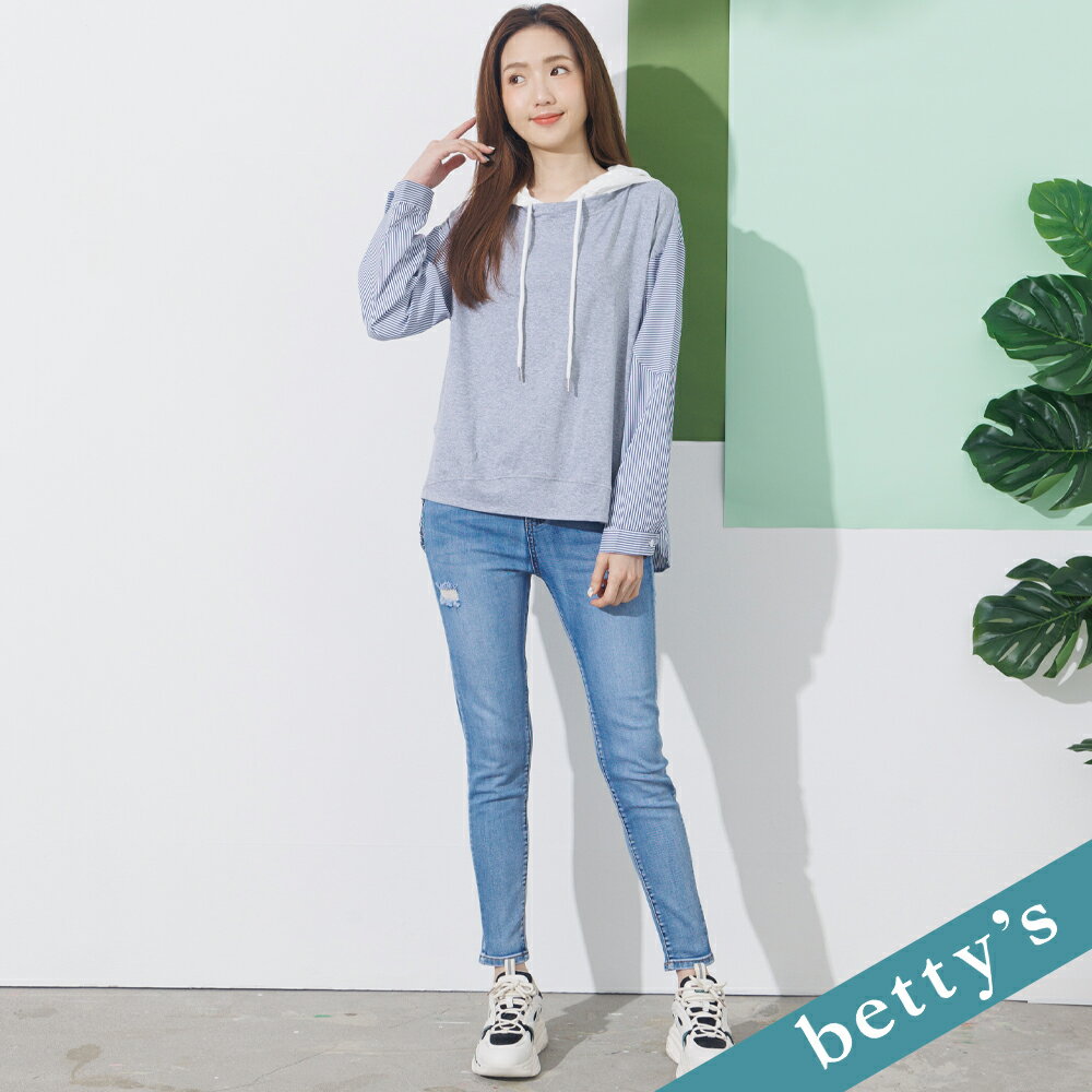 betty’s貝蒂思 微刷破窄管牛仔褲(牛仔藍)