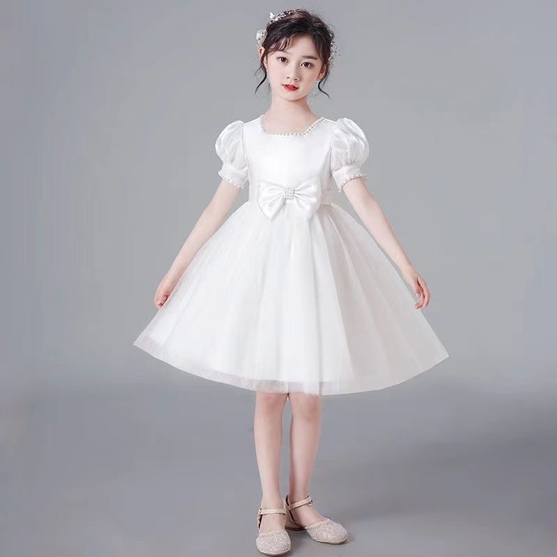 女童公主裙鋼琴演出服六一白色主持人高階兒童禮服花童婚禮小女孩