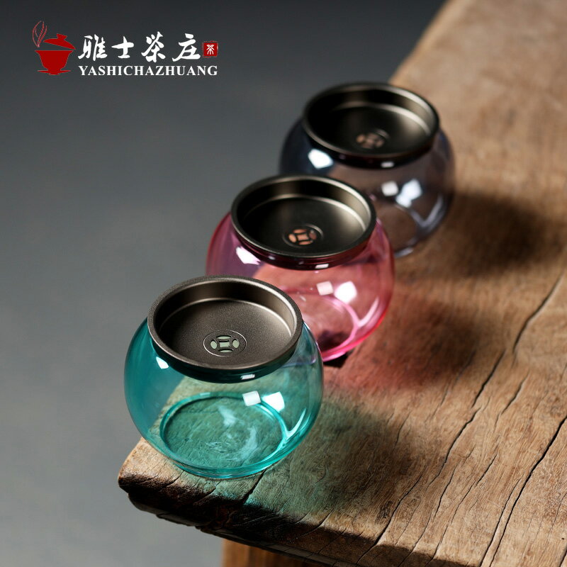慕陶建水日式小號水盂茶渣鬥水方帶蓋茶洗茶渣桶玻璃錫蓋水洗茶道
