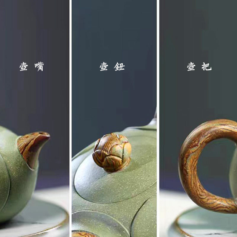 工廠直銷 免運 茶壺 紫砂壺 壺魅正宗紫砂壺宜興名家純手工泡茶壺家用功夫茶具套裝豆青砂清蓮特惠/可開發票Z1017 8