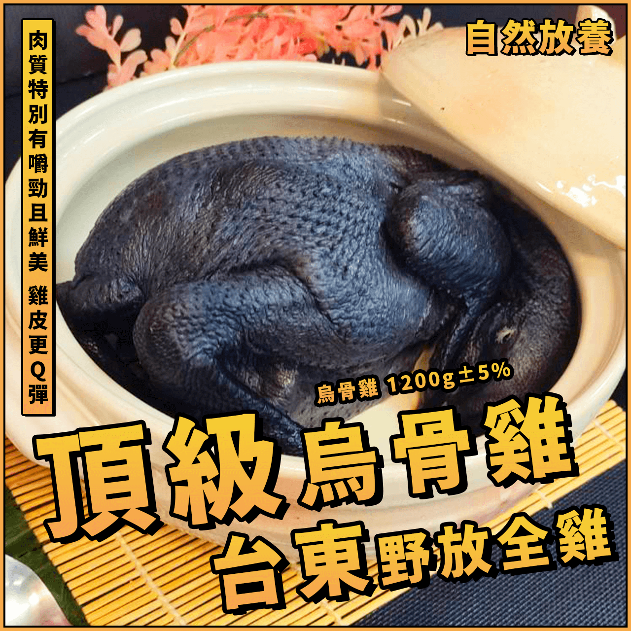 【天天來海鮮】頂級烏骨雞／1隻 1200g±5%／烏骨雞／烏雞／雞肉／全雞／麻油雞／烤雞／雞湯／冬蟲夏草／剝皮辣椒雞