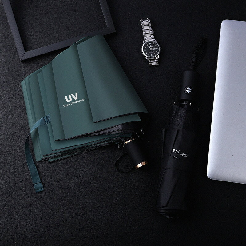 黑膠自動傘 雨傘定製logo印字訂製晴雨兩用黑膠防紫外線手動折疊傘全自動UV傘『XY36036』