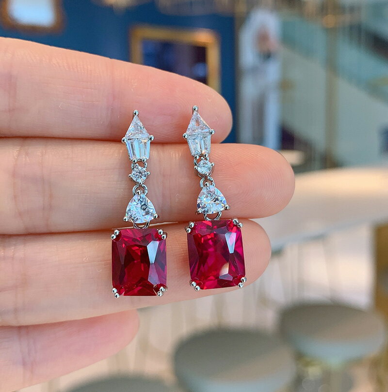 XIUSHU高級感鑲嵌人工紅寶石耳環耳飾品2021年新款潮