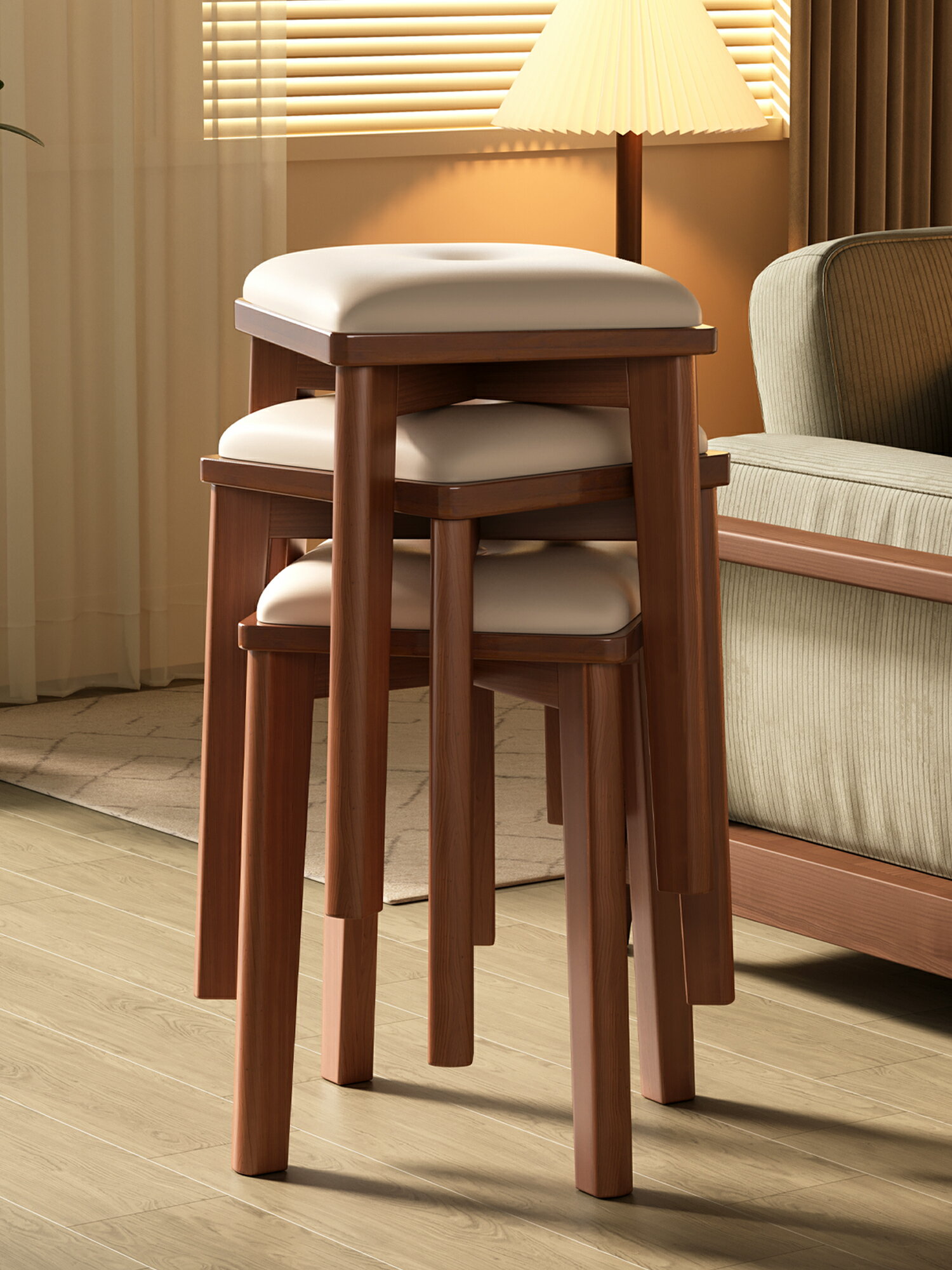 家用凳子現代簡約實木軟包餐椅書桌木椅子客廳板凳可疊放餐桌凳子