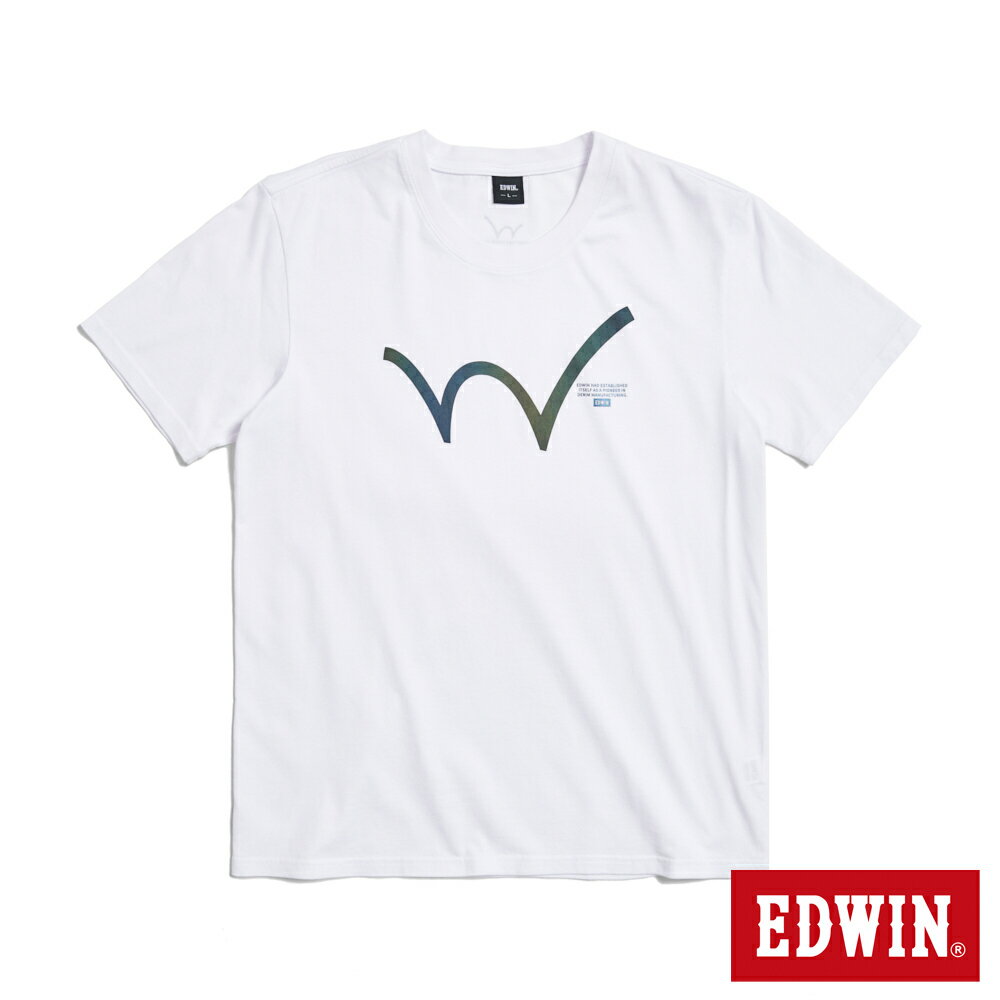 EDWIN 男款 七彩反光大W印花短袖T恤 (白色)