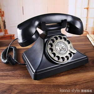 老式歐式仿古電話機美式復古座機家用辦公電話黑色金屬旋轉