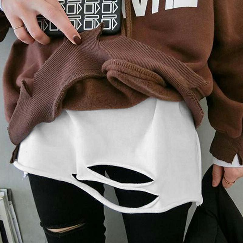 超火長袖T恤女秋冬加絨韓版破洞中長款上衣洋氣內搭打底衫新 4