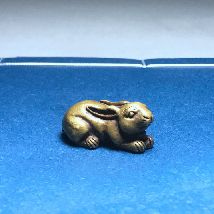 供應 仿古銅兔子小擺件掛件實心黃銅生肖兔子掛飾手把件古玩銅雕1入
