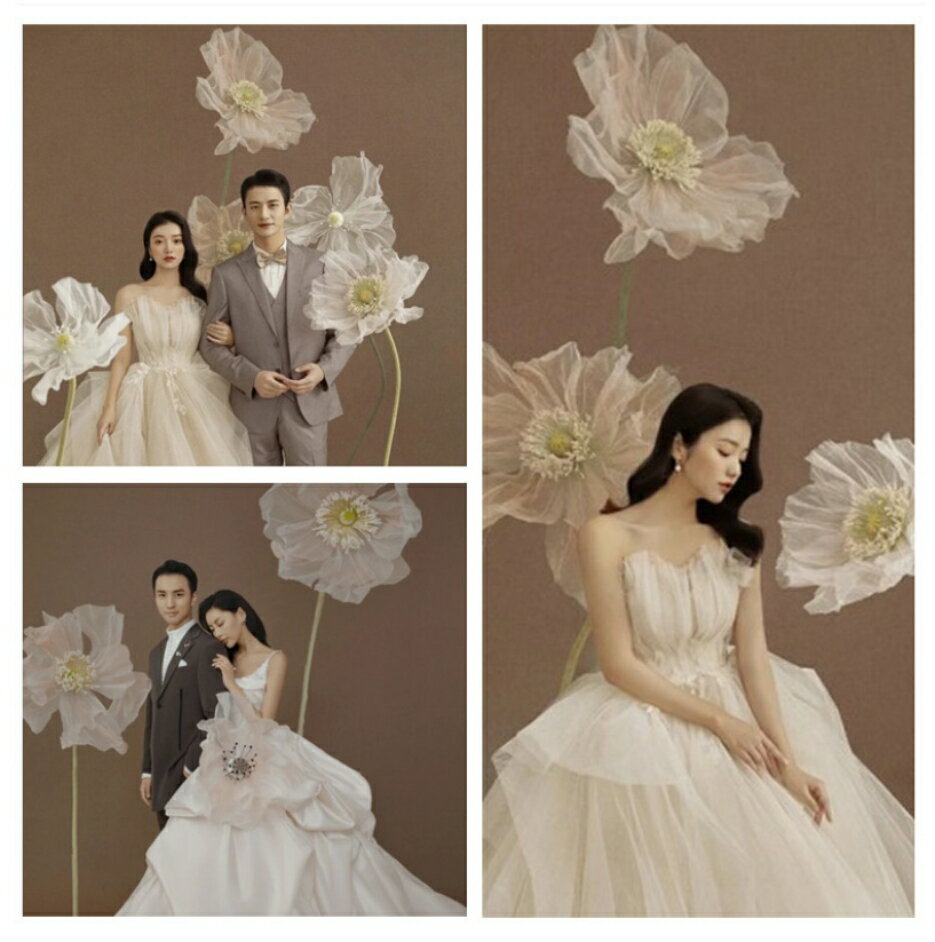 白色立體花束大朵歐根紗花婚慶婚禮櫥窗布置婚紗攝影拍照裝飾道具