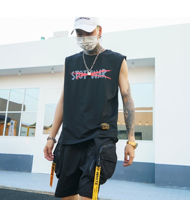 FINDSENSE H1 2018 夏季 新款 男 個性 原宿風 嘻哈 字母印花 寬鬆 背心 馬甲  獨家款