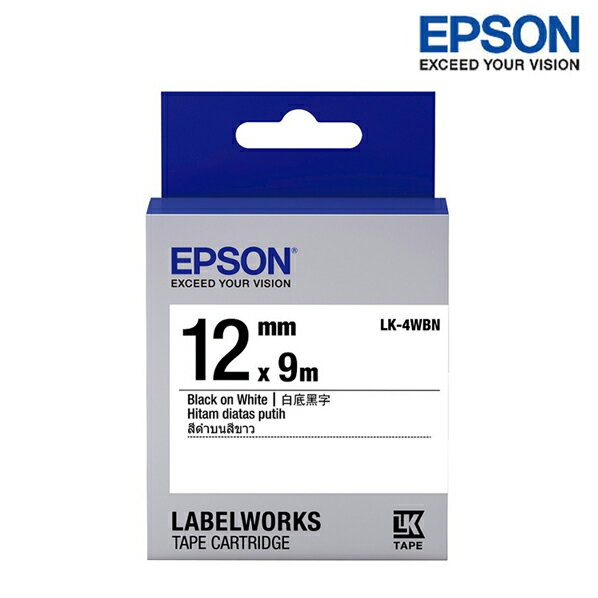 EPSON LK-4WBN 白底黑字 標籤帶 一般系列 (寬度12mm) 標籤貼紙 S654401