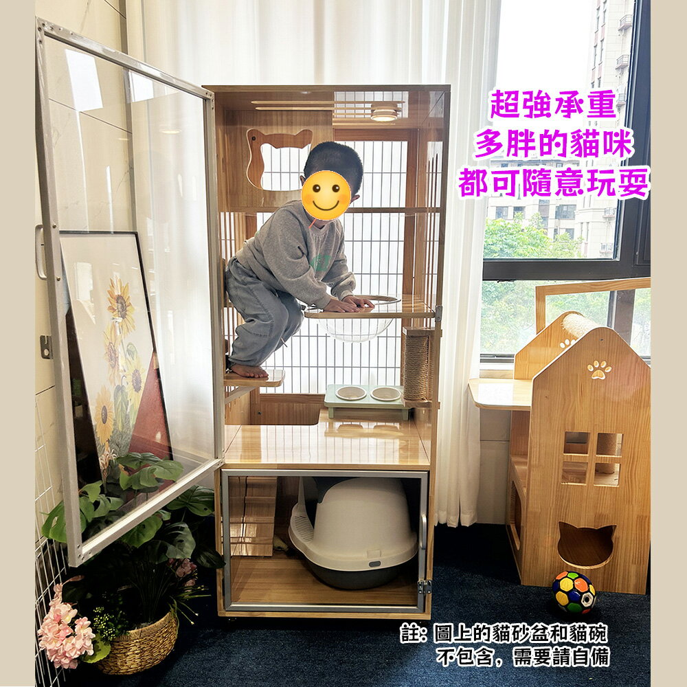 【台灣現貨】全景豪華貓別墅 防水實木貓屋 小型不占地方 家用貓房子貓櫃 四季通用通風透氣寵物籠子（65*60*159cm） 2