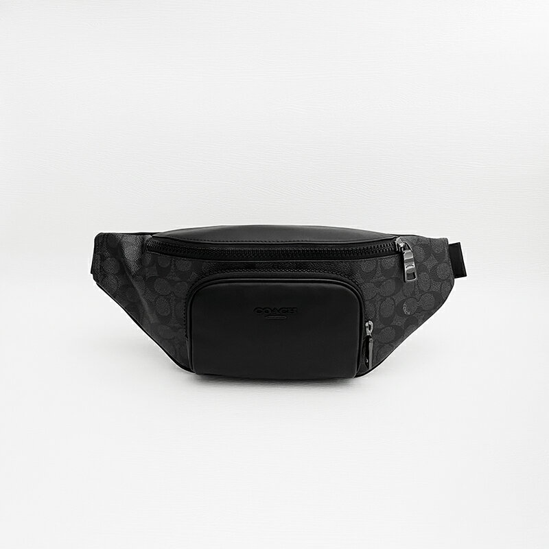 美國百分百【全新真品】COACH 皮包 CT714 腰包 斜背包 皮革 專櫃精品 logo印花 黑色 DA35