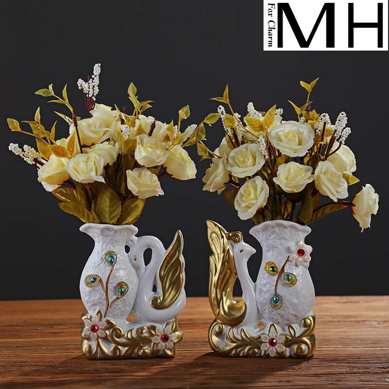 歐式花瓶陶瓷仿真花擺件客廳電視酒柜時尚裝飾品創意茶幾工藝品