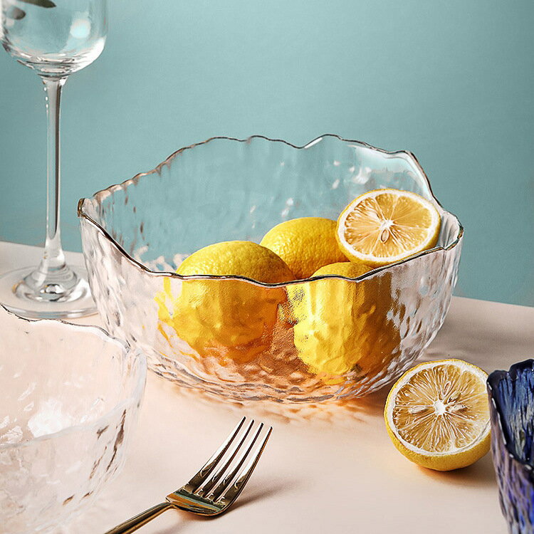 金邊玻璃沙拉碗日式斜口透明網紅輕奢ins風不規則水果蔬菜甜品碗