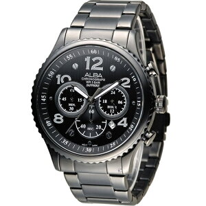 ALBA 雅伯錶-指定商品-休閒海軍風潮流腕錶 VD53-X236SD(AT3953X1)-45mm-黑面鋼帶【刷卡回饋 分期0利率】