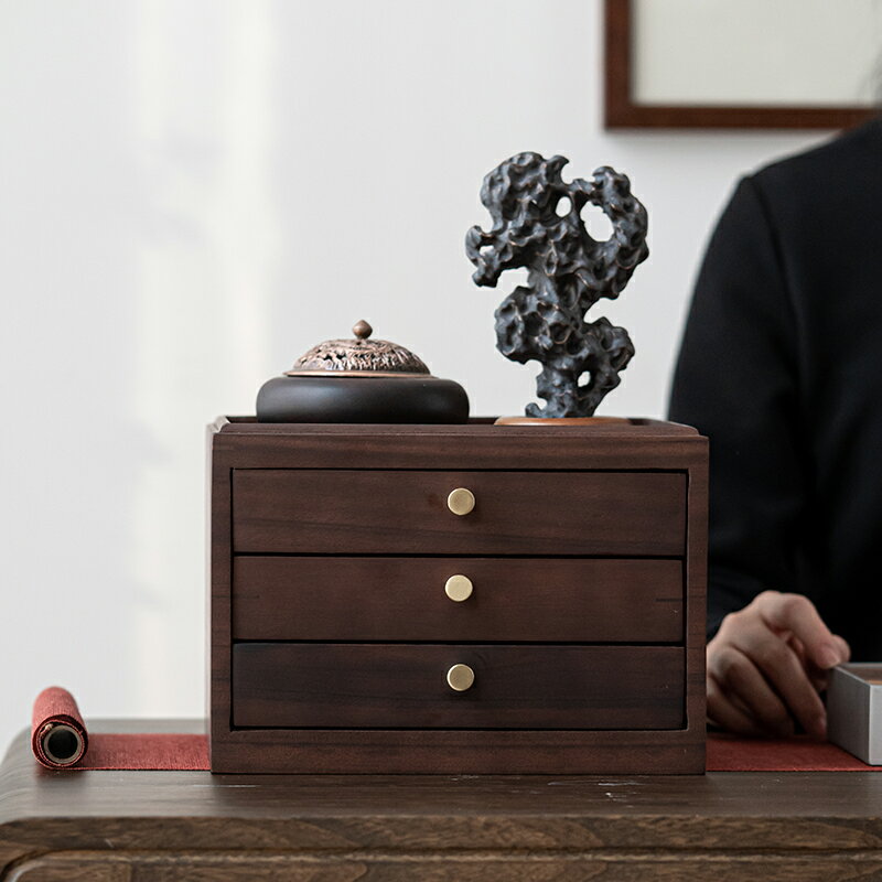 黑胡桃木普洱茶收納盒茶葉罐包裝盒密封罐茶餅盒架子多層抽屜茶盒