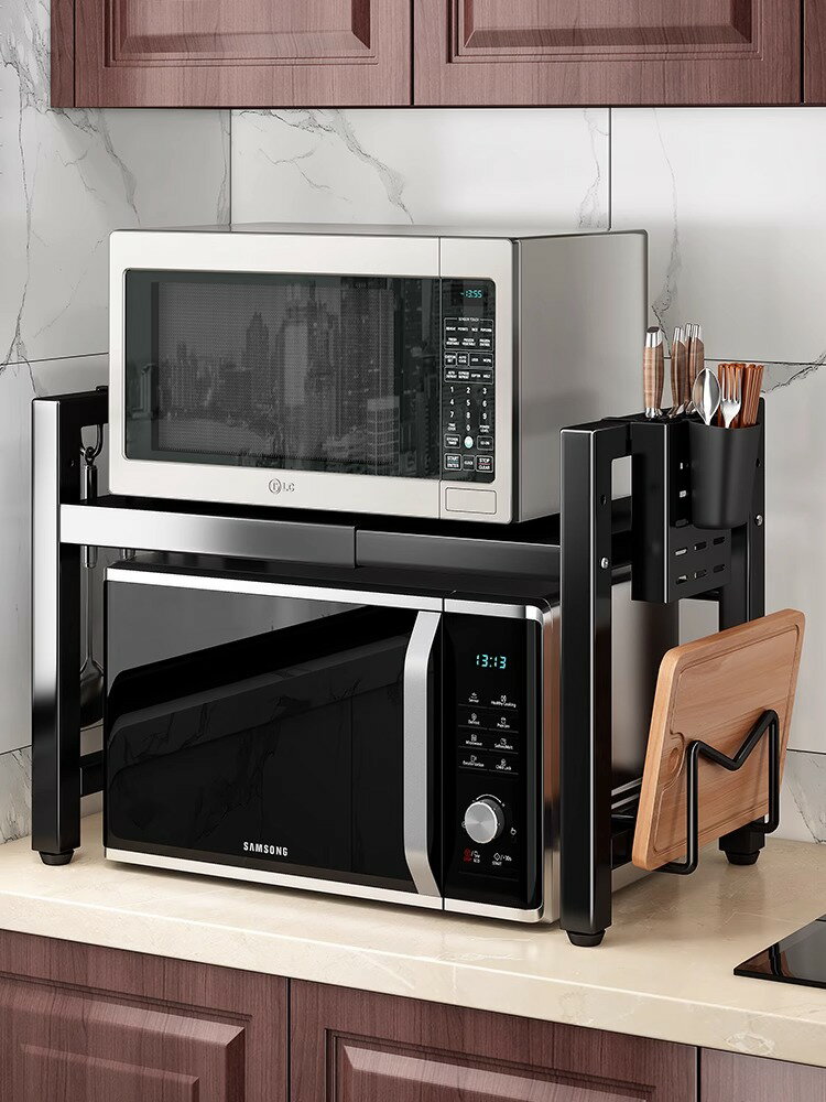 廚房微波爐架多功能置物架可伸縮多層架子烤箱支架家用臺面收納架