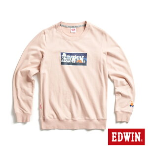 EDWIN 露營系列 富士山營地BOX LOGO厚長袖T恤-女款 淺粉紅