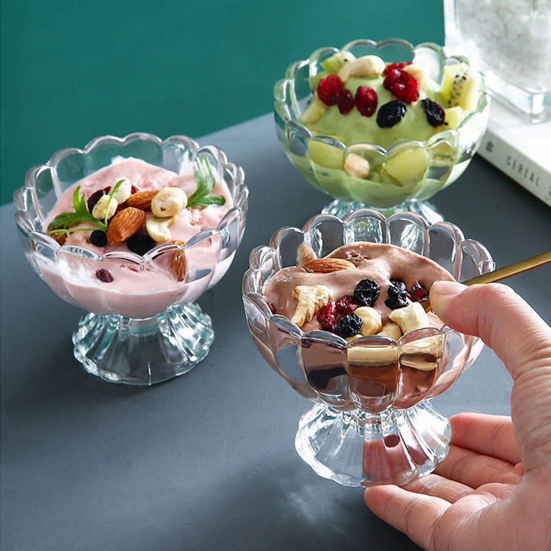 楓林宜居 雙皮奶碗花瓣透明冰淇淋酸奶杯創意家用奶茶甜品杯子雙皮奶專用碗