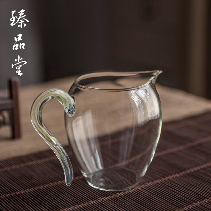 純手工玻璃公道杯 晶彩透明帶把耐高溫大號公杯茶碗 耐熱茶具茶海